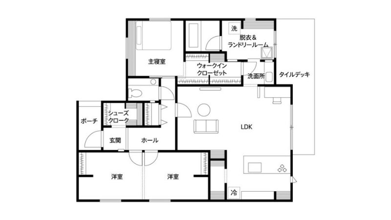 実例①：廊下を減らす回遊動線型