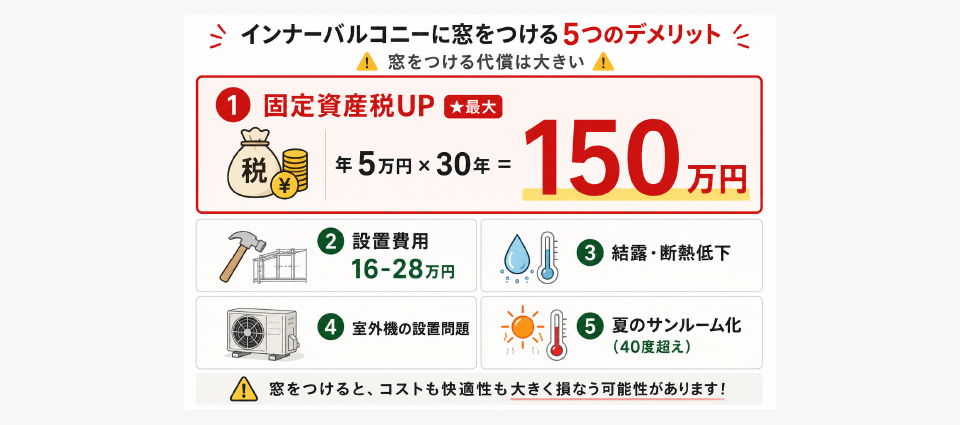 インナーバルコニーに窓をつける5つのデメリット