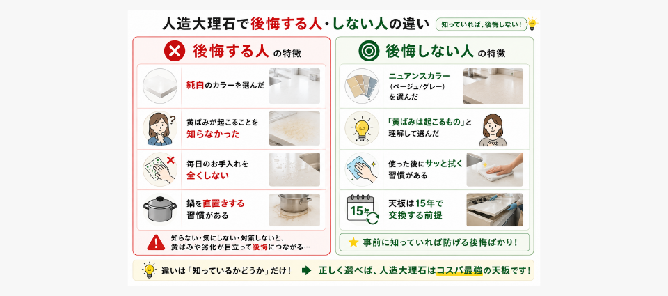 人造大理石のキッチンで後悔する人の特徴