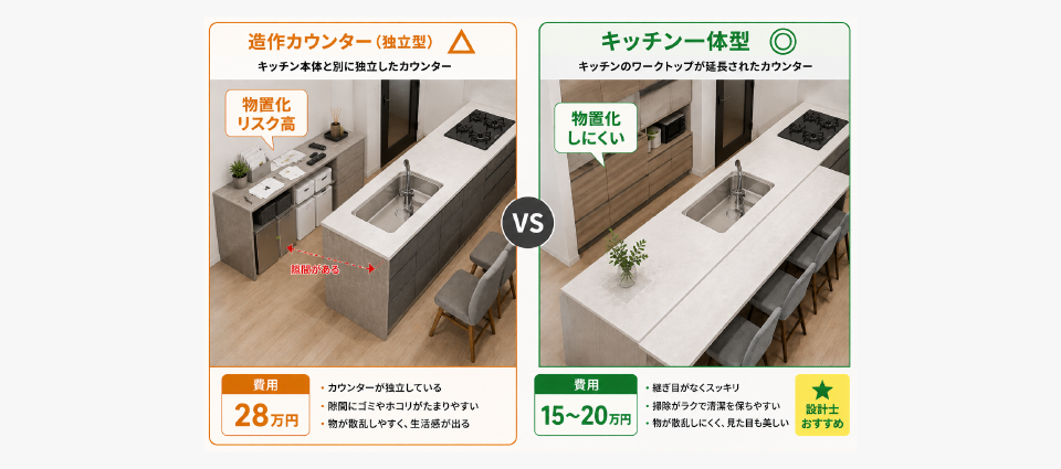 造作カウンターより「キッチン一体型」をおすすめする理由