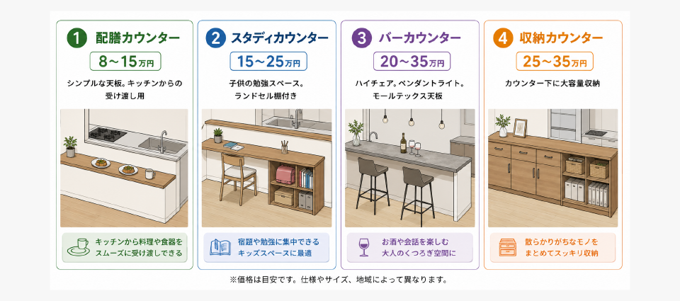 用途別──造作カウンターのおすすめ設計と費用