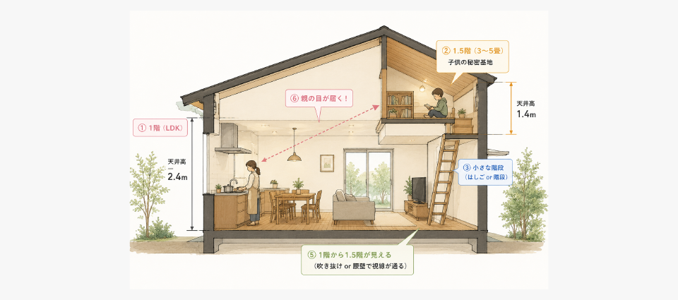 子供と二人暮らしの間取りに1.5階を取り入れるメリット
