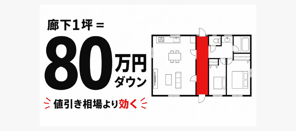 廊下を1坪減らすだけで80万円下がる