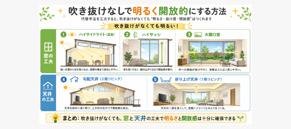 吹き抜けなしで明るく開放的な家をつくる方法