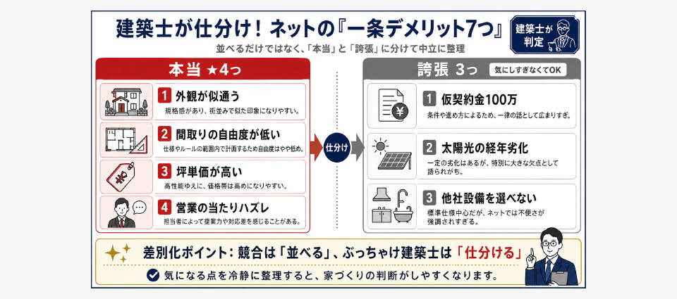 7つのデメリットを「本当」「誇張」で仕分け