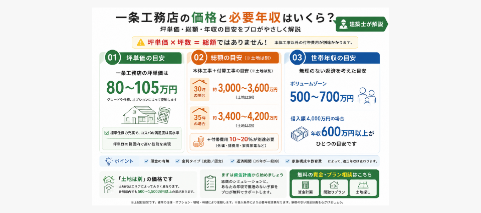 一条工務店の坪単価と年収の目安