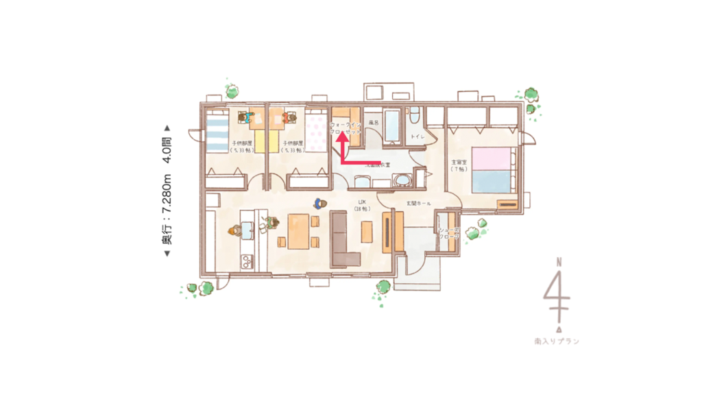 南向きの平屋3LDK　平面図